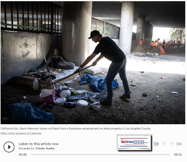 CaliforniaGovGavinNewsomeCleaningUpInHomelessEncampmentOnStatePropertyOfficialStatePhotoTheCenterSquareMHProNews