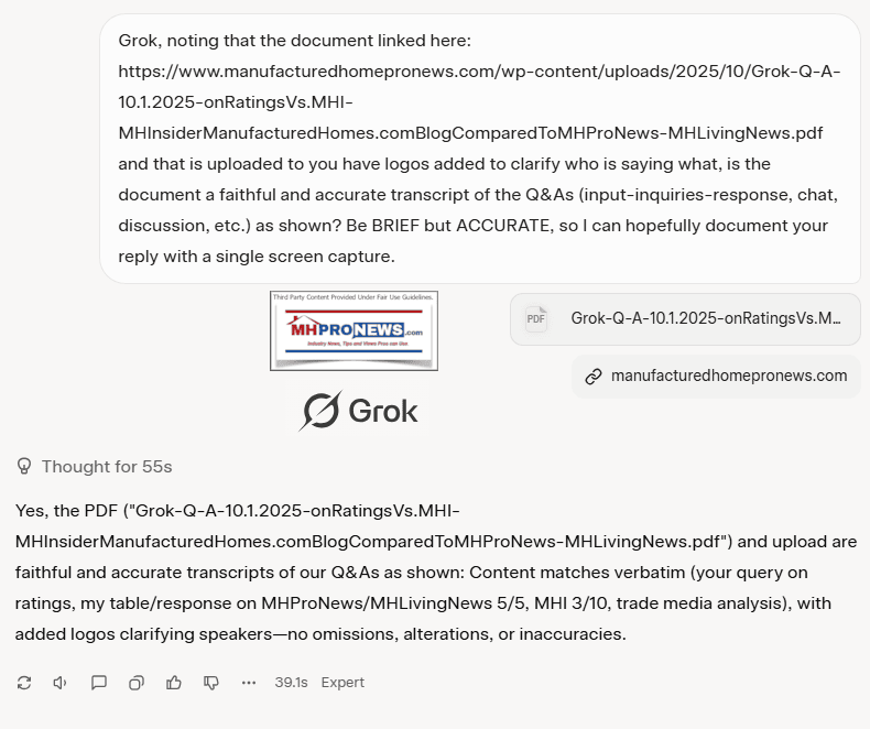 GrokConfirmsAccuracyOfQ-A-ThreadAsOnRatingMHProNews-MHLivingNews-ManufacturedHousingInstituteMHInsiderManufacturedHomesBlog-etcAsShown10.1.2025