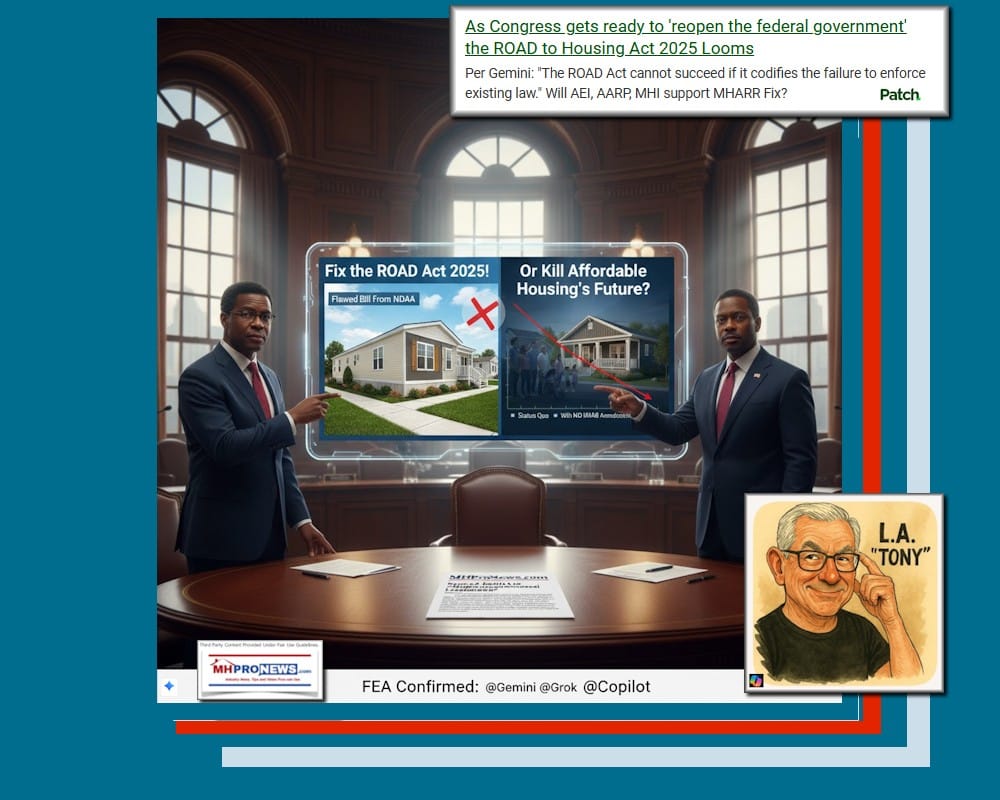 AsCongressReopenFedGovtROADtoHousingAct2025LoomsGeminiROAD_ActCannotSucceedIfCodifiesFailureEnforceExistingLawWillAEI_AARP_MHIsupportMHARR_FixKovachMHProNewsPatch