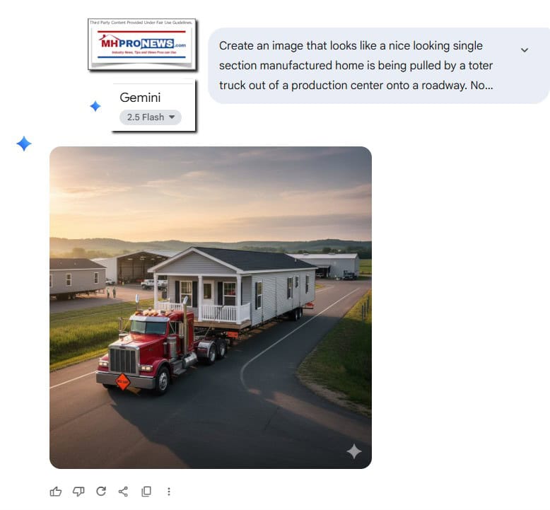 GeminiNiceLookingSingleSectionManufacturedHomeBeingPulledFromFactoryProductionCenterMHProNews