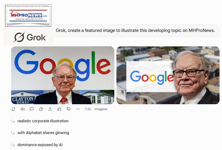 Grok-CreateFeaturedImageWarrenBuffettBerkshireHathawayClaytonHomes21stMortgageInfluenceOverManufacturedHousing-MHProNews