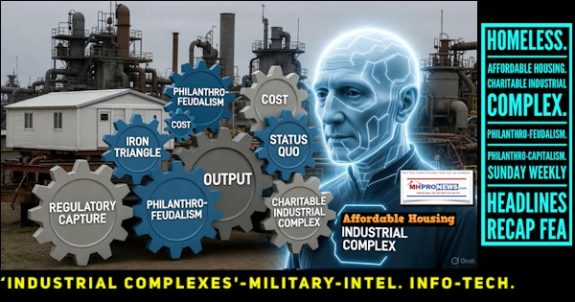 IndustrialComplexesMilitaryIntelInfoTechHomelessAffordableHousingCharitableIndustrialComplexPhilanthroFeudalismPhilanthroCapitalismSundayWeeklyHeadlinesRecapFEA-MHProNews
