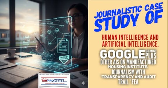 JournalisticCaseStudyHumanIntelligenceAndArtificialIntelligenceGoogleGeminiPlusOtherAIsOnManufacturedHousingInstituteJournalismWithTransparencyAuditTrailFEA-MHProNews