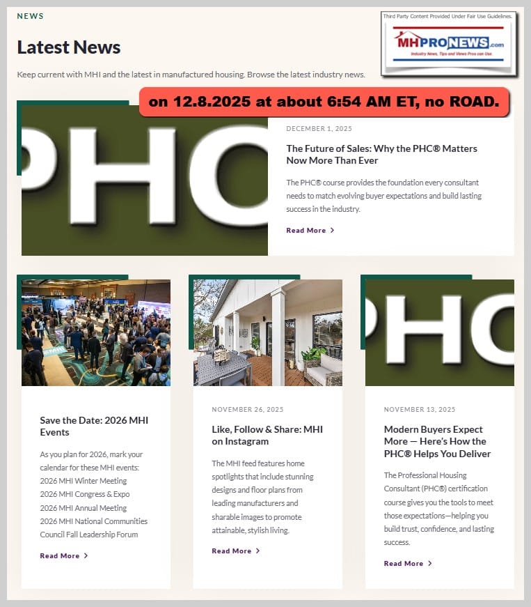 ManufacturedHousing.orgMHIhomePageNews12.8.Before7AM-NoROADtoHousingActNews