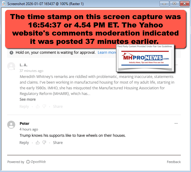 YahooFinanceLATonyKovachCommentsPostedScreenshot 2026-01-07 165437YahooRejectedTheCommentsThatPointedOutErrorsInTheirReportMHProNews
