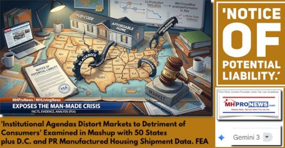 NoticeOfPotentialLiabilityInstitutionalAgendasDistortMarketsToDetrimentpf ConsumersExaminedInMashupWith50StatesPlusD.CandPRManufacturedHousingShipmentData.FEA-MHProNews