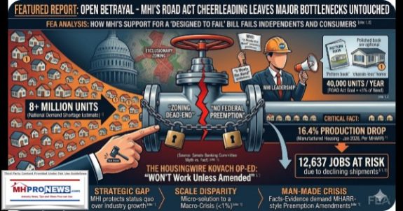 21stCenturyROADtoHousingAct.OpenBetrayalOfManufacturedHousingIndependentsAndConsumersByManufacturedHousingInstituteSenateBillLeaveMajorBottlenecksUntouchedFEA
