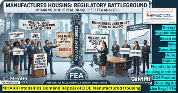 MHARRintensifiesDemandRepealOfDOERepealManufacturedHousingEnergyRegulationsBasedOnNewExecutiveOrderExploreManufacturedHousingInstituteDOEparallelDoesBigBizLikeRegsFEA