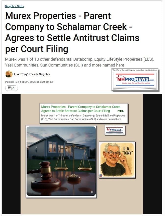 MurexPropertiesParentCompanyToSchalamarCreekAgreesToSettleAntitrustClaimsPerCourtFilingPatchLATonyKovach
