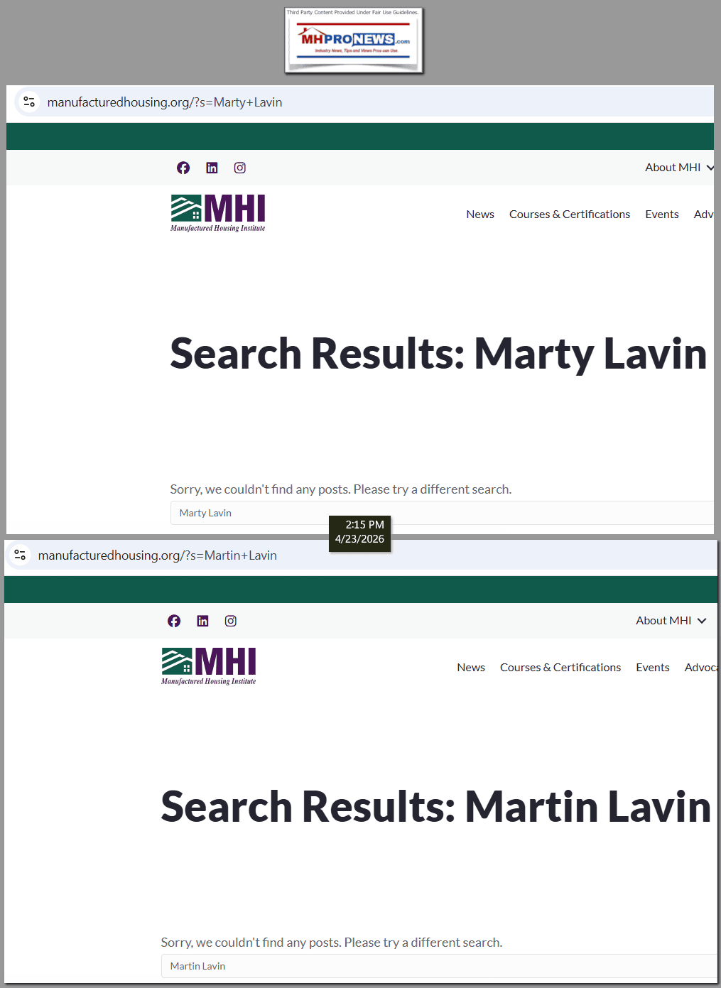 MartinMartyLavinManufacturedHousingInstituteMHIwebsiteNoResultsForFormerMHI-TataroAwardWinnerLavin