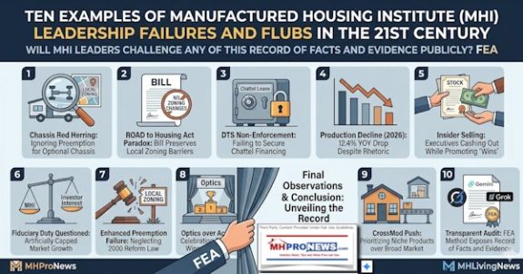 TenExamplesofManufacturedHousingInstituteMHI.LeadershipFailuresAndFlubsInThe21stCenturyWill MHI.LeadershipChallengeAnyOfThisRecordOfFactsAndEvidencePubliclyFEA