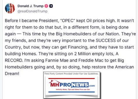 TrumpTruthSocialPostOPECkeptPricesHighBeingDoneAgainByBuildersSittingOn2MillionEmptyLotsRecordMHProNews