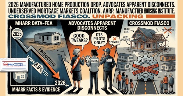 2026ManufacturedHomeProductionDropAdvocatesApparentDisconnectsUnderservedMortgageMarketsCoalitionAARP.ManufacturedHousingInstituteCrossModFiascoUnpackingMHARRdata.FEA