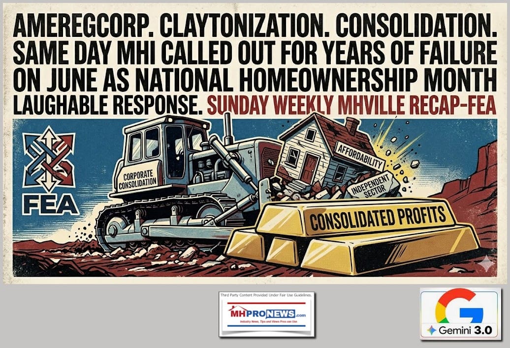 AmeRegCorpClaytonizationConsolidationSameDayMHI-CalledOutForYearsOfFailureOnJuneAsNationalHomeownershipMonthMHI-PostedLaughableResponseSundayWeeklyMHVilleRecapFEA-MHProNewsBIG
