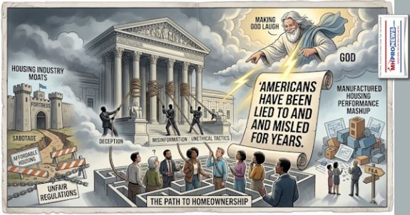 AmericansHaveBeenLiedToAndMisledForYearsMakingGodLaughFreshL. A.Tony’KovachHousingWireOpEdMoreMoatsSabotageManufacturedHousingIndustryPerformanceMashupFEA-MHProNews