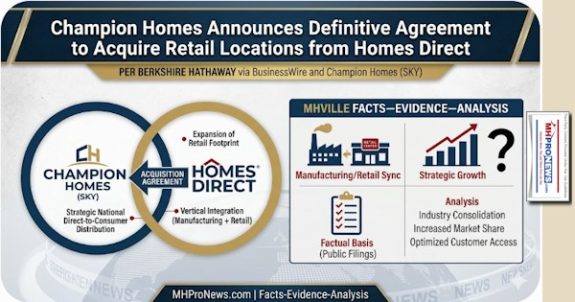 ChampionHomesAnnouncesDefinitiveAgreementToAcquireRetailLocationsFromHomesDirectPerBerkshireHathawayViaBusinessWireAndChampionHomesSKY.MHVilleFactsEvidenceAnalysis