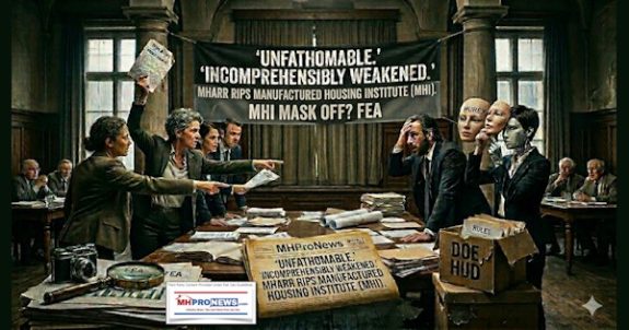 'Unfathomable.' 'Incomprehensibly Weakened.' MHARR Rips Manufactured Housing Institute (ManufacturedHousing.org or MHI) in Press Release and Letters to DOE-HUD-White House. MHI Mask Off? FEA