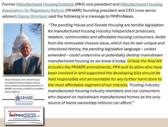 DannyGhorbaniQuoteManufacturedHousingInstituteShouldBeHeldResponsibleIfPendingLegislationIsNotAmendedMHProNews
