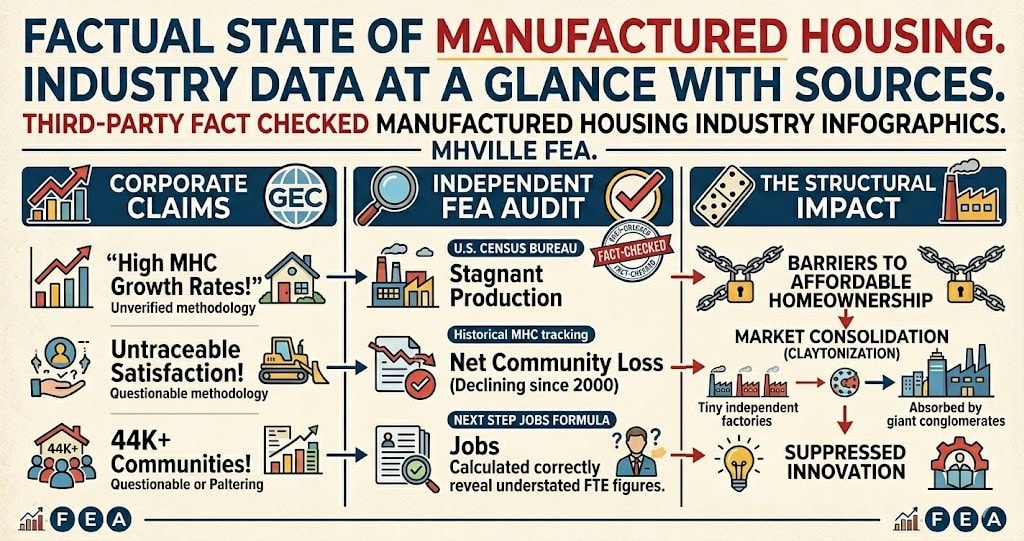 FactualStateOfManufacturedHousingManufacturedHomeIndustryDataAtaGlanceWithSourcesThirdPartyFactCheckedManufacturedHousingIndustryInfographicsMHVilleFEA-MHProNews