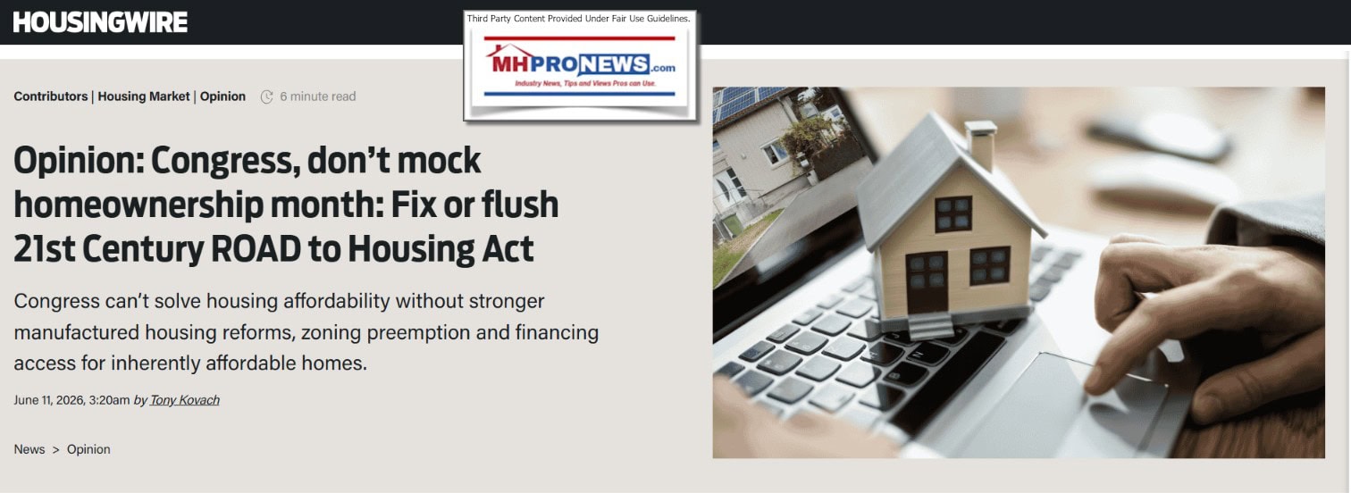 HousingWireLATonyKovachOpinionCongressDontMockHomeownershipMonthFixOrFlush21stCenturyROADtoHousingAct-MHProNews