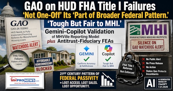 GAOonHudFhaTitleIFailuresNotOneOffItsPartOfBroaderFederalPatternToughButFairToMhiGeminiCopilotValidationOfMHVilleReportingModelPlusAntitrustFiduciaryFEA1