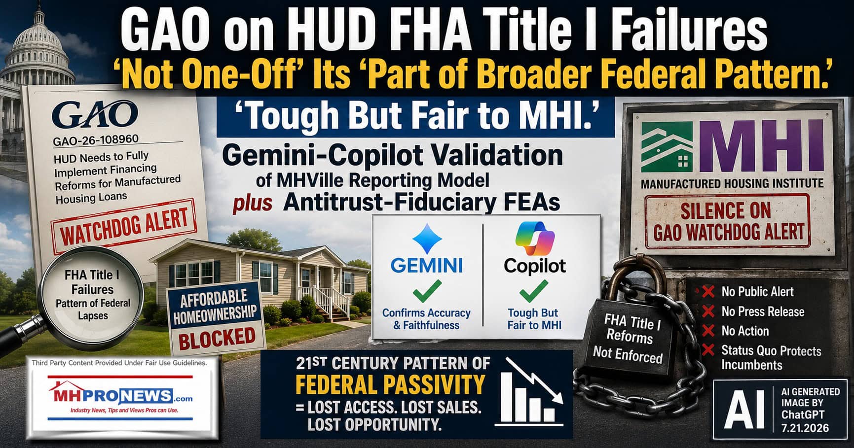 GAOonHudFhaTitleIFailuresNotOneOffItsPartOfBroaderFederalPatternToughButFairToMhiGeminiCopilotValidationOfMHVilleReportingModelPlusAntitrustFiduciaryFEAs