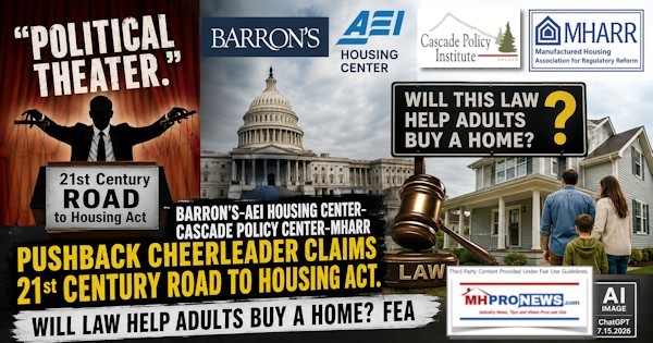 PoliticalTheaterBarronsAEI_HousingCenterCascadePolicyInstituteMHARRpushbackCheerleaderClaims21stCenturyROADtoHousingActWillLawHelpAdultsBuyHomeFeaMHProNews