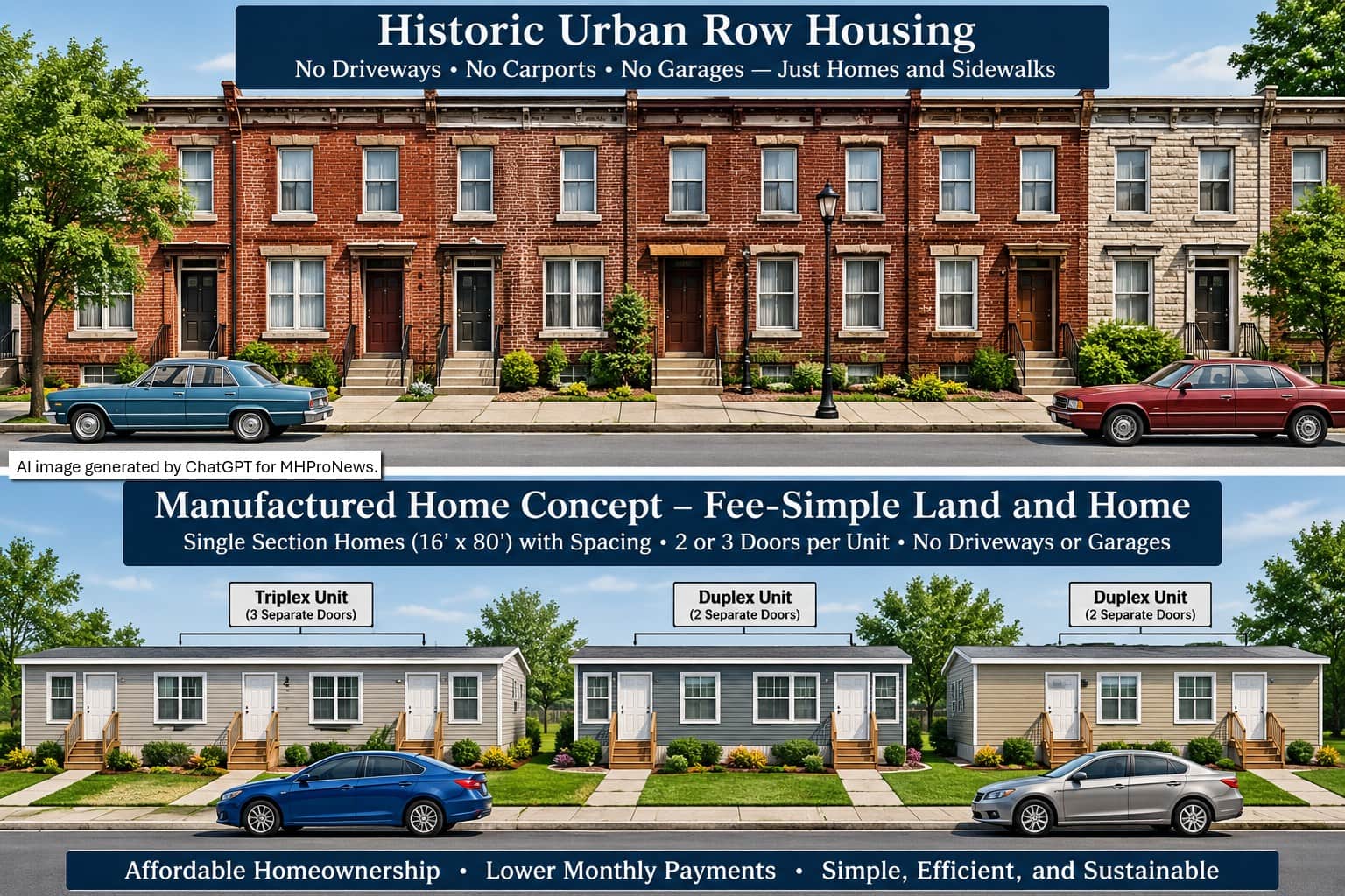 HistoricUrbanRowHousingTopSingleSectionManufacturedHomeConceptBottomDuplexTriplexUnitsChatGPTforMHProNews