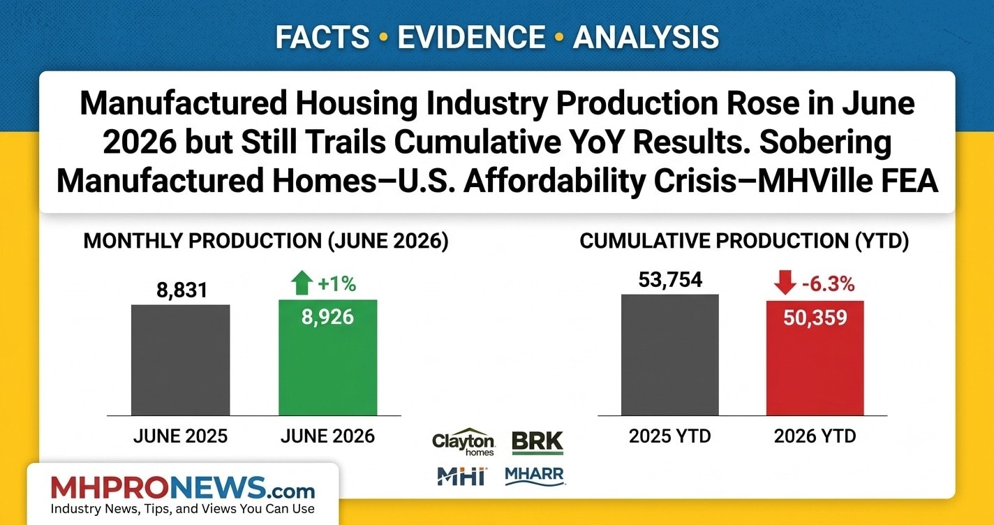 ManufacturedHousingIndustryProductionRoseInJune2026ButStillTrailsCumulativeYoYresultsClayton HomesBRK.MHI.SoberingManufacturedHomesU.S.AffordabilityCrisisMHVilleFEAgeminiMHProNews