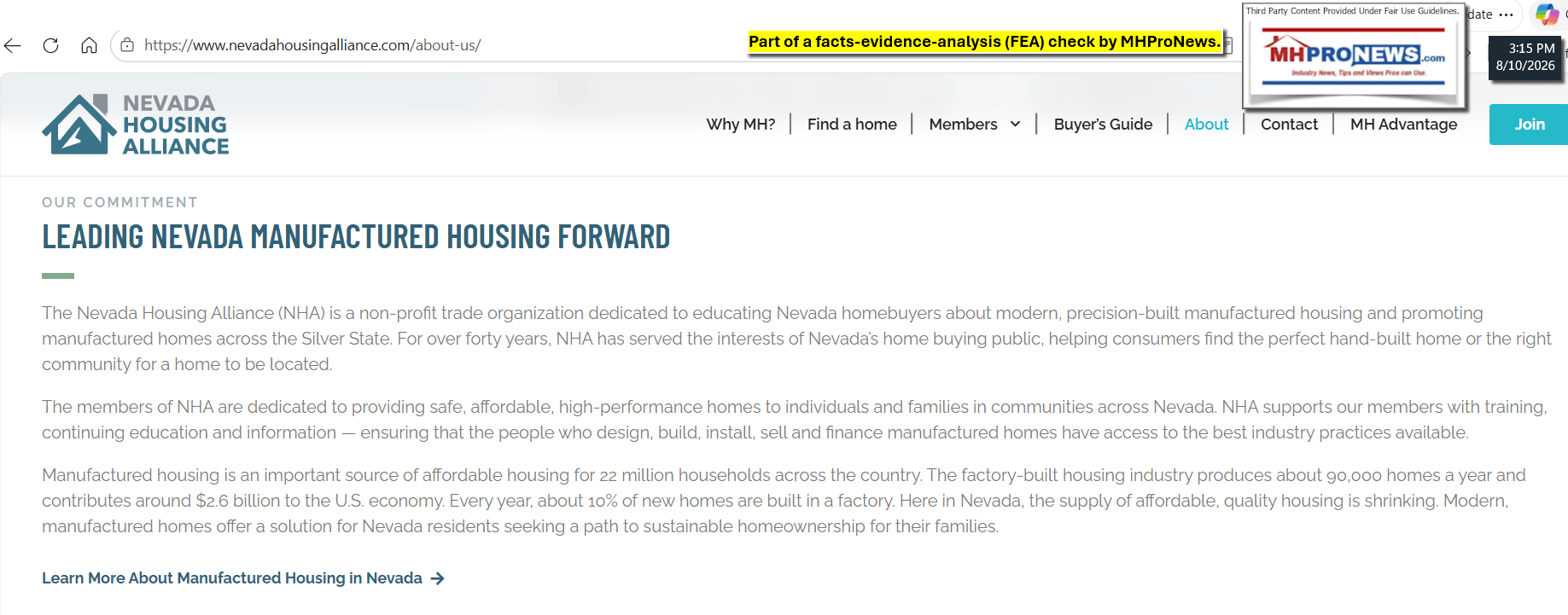 NevadeHousingAllianceNHAaboutUsPageon8.10.2026Circa3.15PMetMHProNewsFactsEvidenceAnalysisFEAcheckA