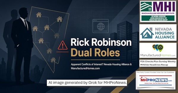 RickRobinsonNevadaHousingAllianceExecDirManufacturedHomes.comVP.ApparentConflictsOfInterestRobinsonHUD_ManufacturedHousingLetterPlusSundayWeeklyMHVilleHeadlinesRecapFEA